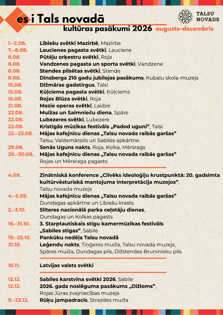 Kultūras norises Talsu novadā septembrī un oktobrī
