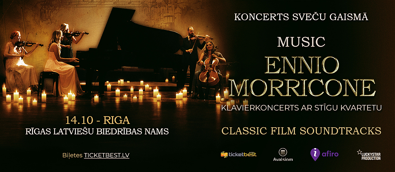 Koncerts sveču gaismā: Ennio Morricone mūzika klavierēm un stīgu kvartetam