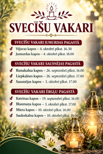 Svecīšu vakari Ērgļu apvienības kapsētās 2026. gadā